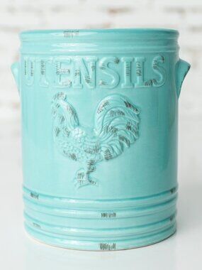 Home Essentials Vintage Rooster Collection Teal Ceramic Utensil Holder